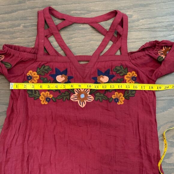 THML Violetta Cold Shoulder Embroidered Long Sleeve Dress Burgundy Size Medium - Picture 10 of 12